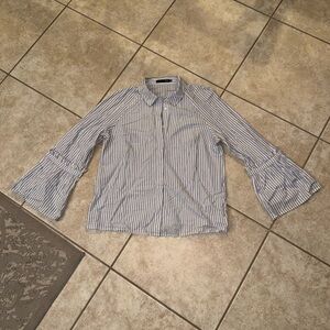 Max Jeans Vintage OG Blue White Striped Long Sleeve Polo Fancy Shirt